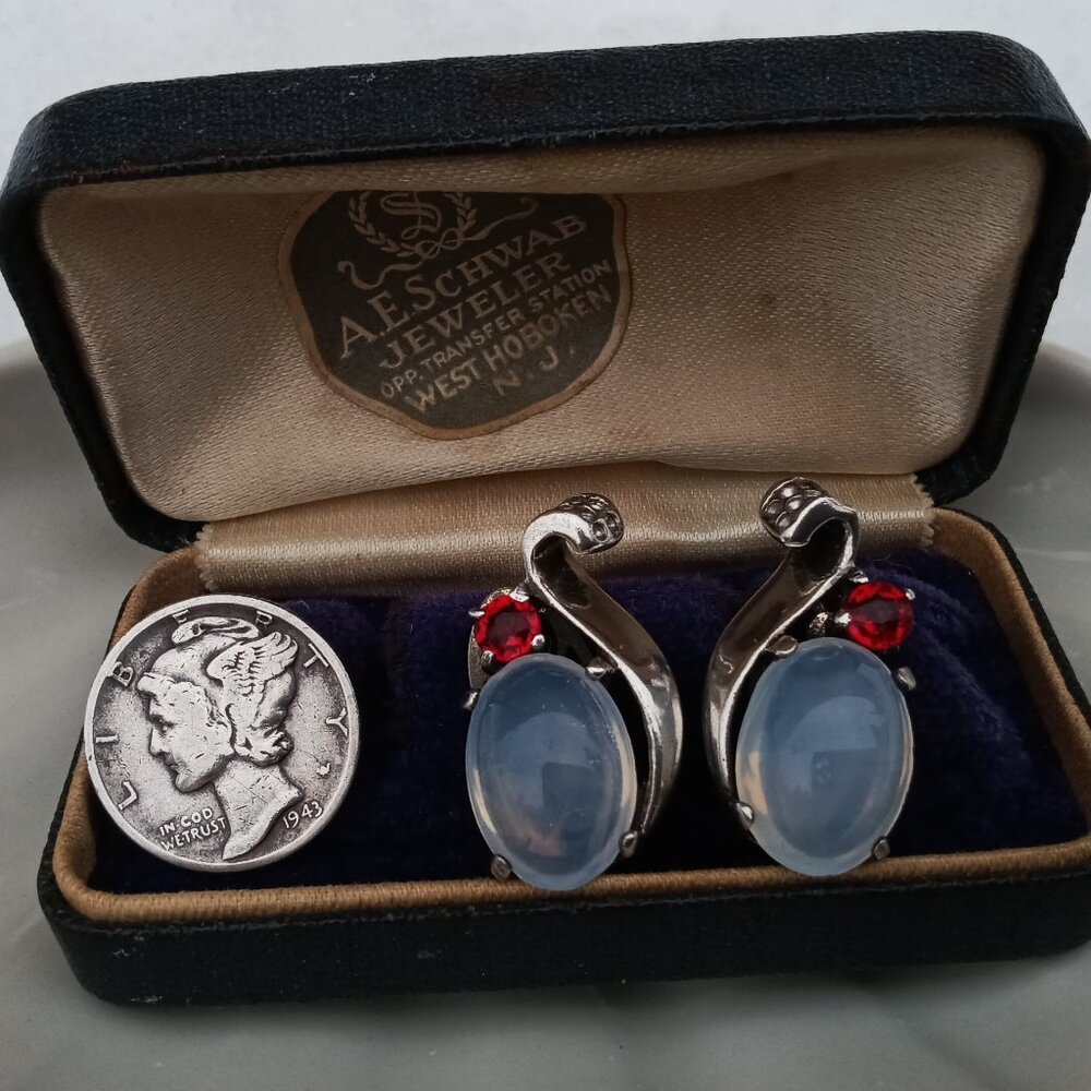 40's Alfred Philippe Trifari Sterling & Moonstone Earrings